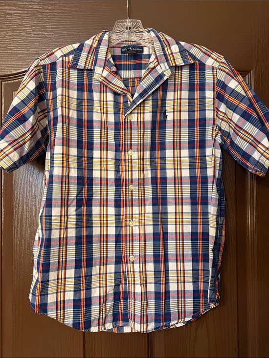 Ralph Lauren Tops - Ralph Lauren Navy, White & Yellow Plaid Short-Sleeve Button-Down Shirt